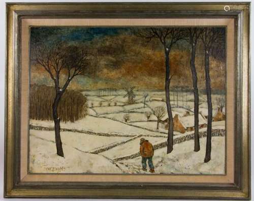 Willy Duyn, Winter Scene, Oil on Masonite