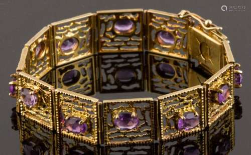 Ladies 18k Gold Amethyst Bracelet, C1960s