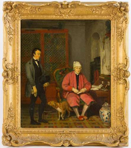 19th C., Two Men and Dog, Oil on Canvas