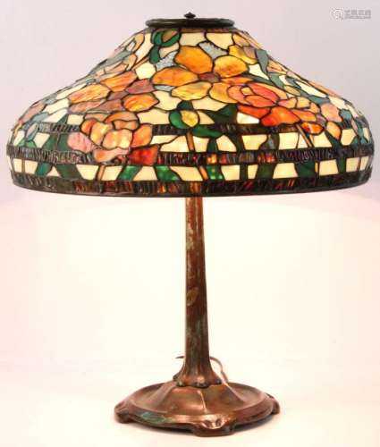 Bronze 3-socket Table Lamp w/ Floral Shade