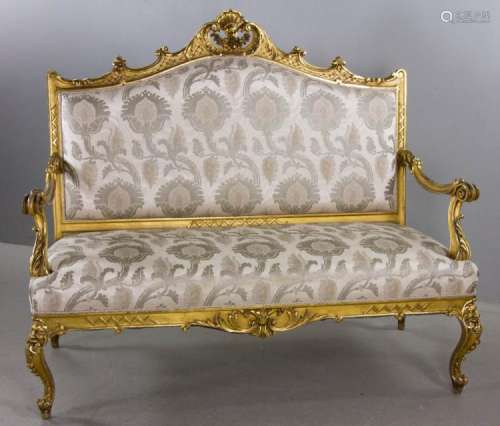 19th C. Italian Rococo Caved Gold Leaf Sofa
