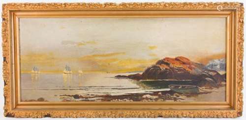 19th C., Luminous Sailboats Seascape, Oil on Board