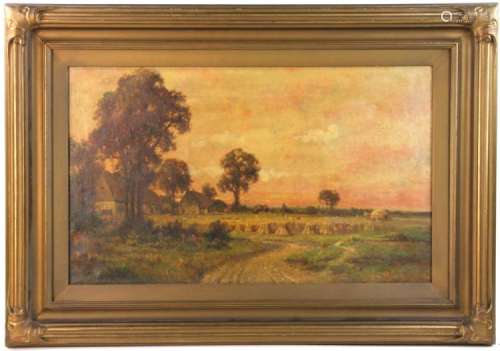 A. M. Grinnell Farm Scene Oil on Canvas