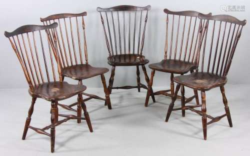 (5) Early 19th C. Windsor 9-Spindle Chairs