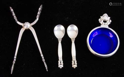 Georg Jensen Sterling Acorn Salt Spoons, Dip, Tongs