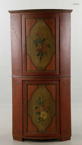 18th C. Dutch Painted 2-Part Corner Cabinet