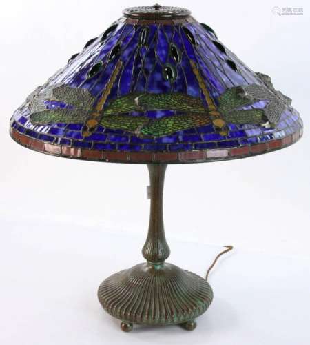 Bronze 3-socket Table Lamp w/ Dragonfly Shade