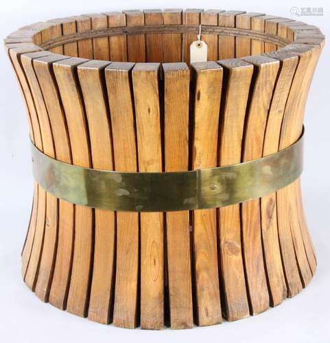 English Pine and Brass Banded Firewood Basket