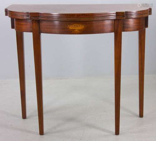 Late 19th C. Hepplewhite Inlaid Card Table