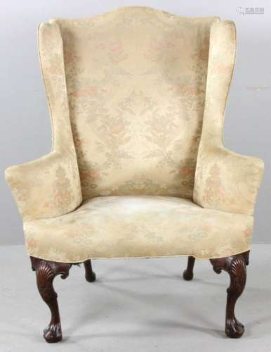 Rare English Wing Chair with Shell Carved Knees