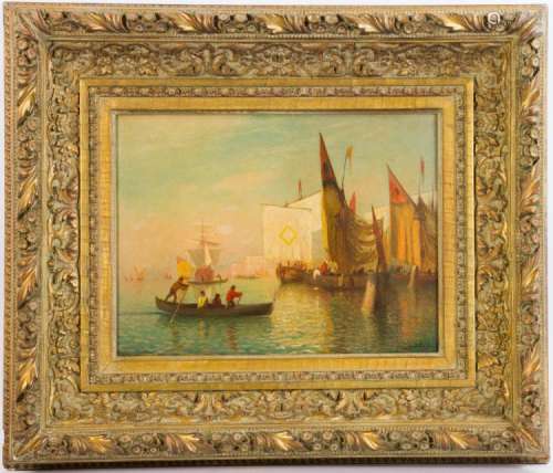 Lemuel D. Eldred, Boats on Grand Canal, Oil on Board