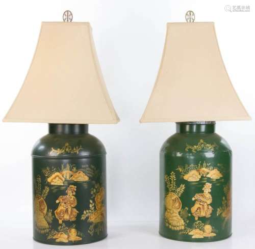Pair of Chinese Tole Tea Caddy Lamps