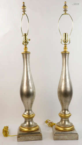 Pair of Silver/Gold Painted Wood Lamps