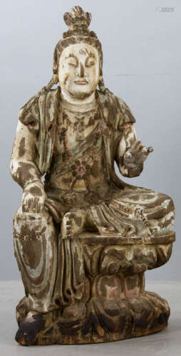 Chinese Carved Wooden Guan Yin Figure