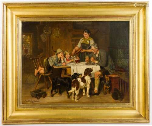 Adolph Eberle, Family at Table, Oil on Board