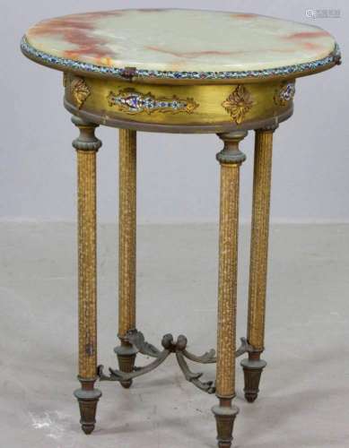 19th C. French Bronze Enameled Onyx-Top Table