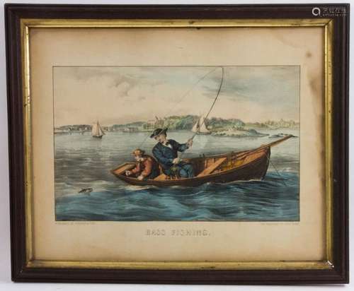 Currier & Ives, Bass Fishing, Hand Colored Litho