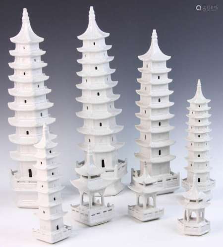Eight Chinese Blanc de Chine Pagodas