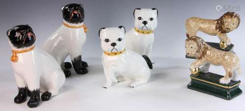 Staffordshire Style Figures of Dogs and Lions