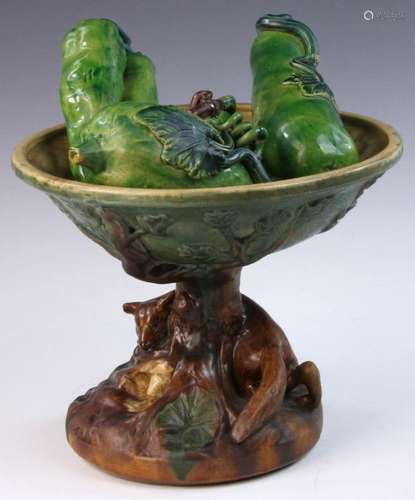 Pottery Fox Motif Compote with Vegetables