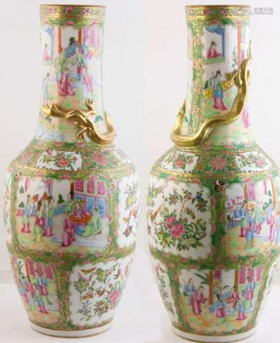 Pair of 19th C. Chinese Rose Medallion Vases