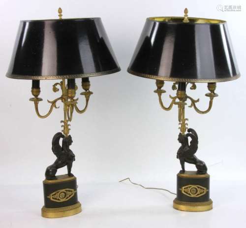 Pair of 19th C. French Empire Bronze Lamps
