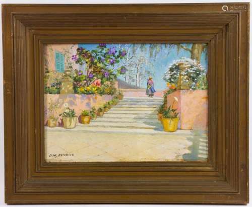 Jane Peterson, Garden in Palma, Mallorca, Oil on Board