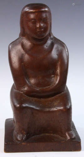 20th C. Mexican, Seated Man, Wood Sculpture