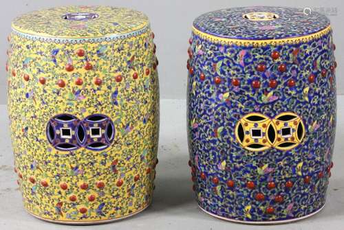 Fine Chinese Floral Decorated Garden Barrels