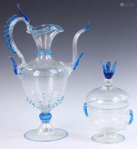 Venetian Glass Ewer and Covered Jar