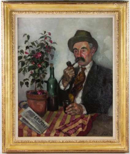 Germain Jacob Oil on Canvas of Man with Pipe