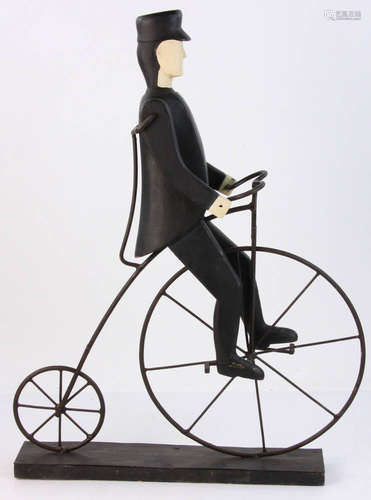 Painted Wood and Metal Folkart Cyclist