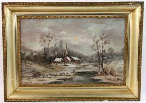 Winter Scene Oil on Canvas Signed Daisey