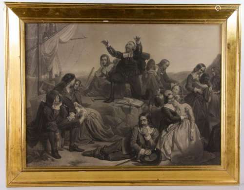 19th C. Engraving, Departure of Pilgrim Fathers, C. Lucy