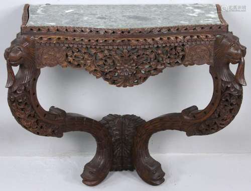 19th C. Indian Carved Marble-top Shelf