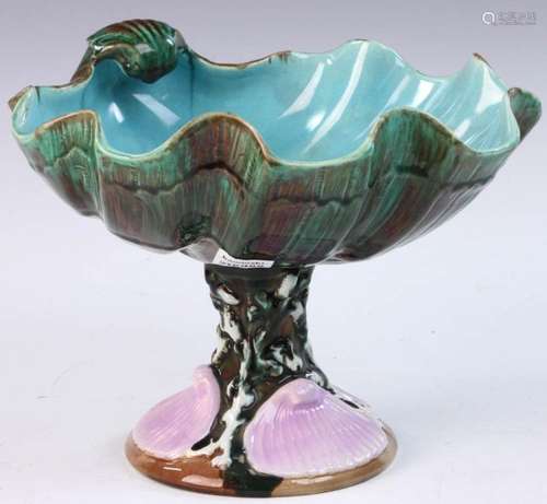 19th C. English Majolica Shell Compote