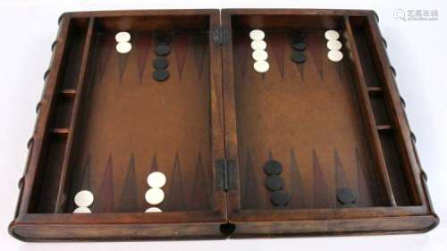 English Mahogany and Leather Backgammon Box