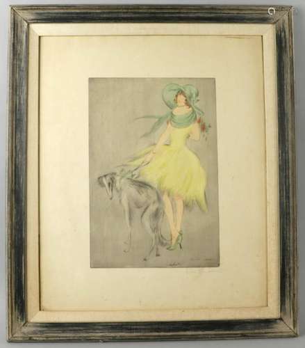 Fala Atorn Signed Etching of Woman with Dog