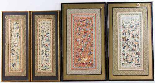 Four Mid-20th C. Chinese Needlework Panels