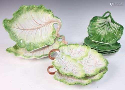 Italian Vietri Pottery Majolica Leaf Dishes