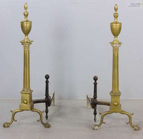 Pair of Antique Classical Brass Andirons