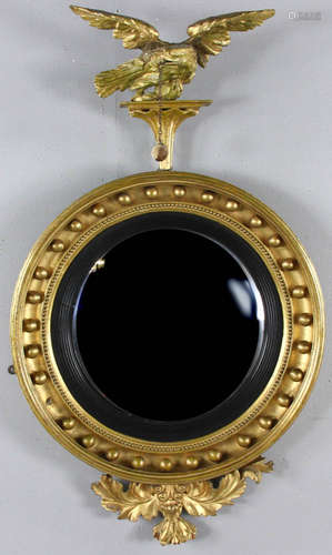 Early 19th C. Federal Convex Mirror w/ Eagle