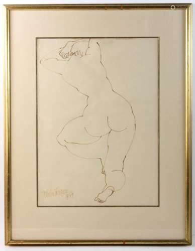 Umberto Romano, Nude, Brown Ink Drawing