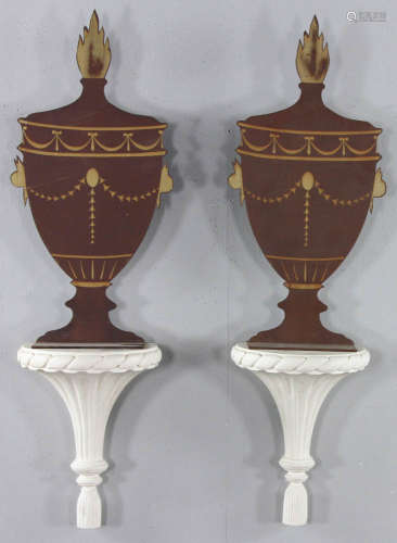 Toleware Urns with Carved Shelves