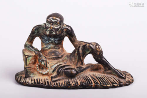 BRONZE CAST RIBBED LUOHAN FIGURE