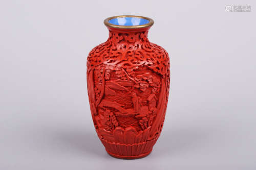 CINNABAR LACQUER CARVED VASE