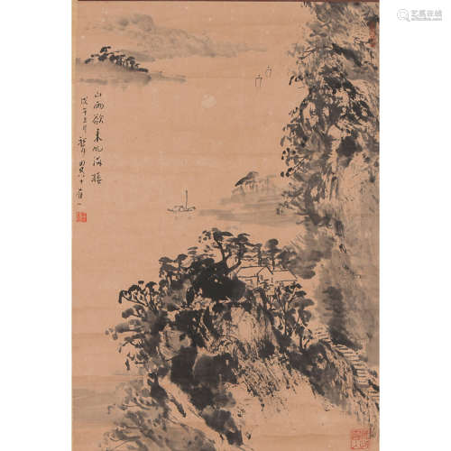 LIN SANZHI: INK ON PAPER PAINTING 'LANDSCAPE SCENERY'