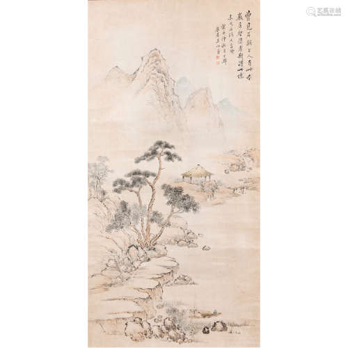 WU XU: INK AND COLOR ON PAPER PAINTING 'LANDSCAPE SCENERY'
