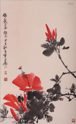 YU XINING: INK AND COLOR ON PAPER PAINTING 'FLOWERS'