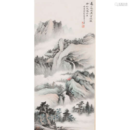 ZHU MEICUN: INK AND COLOR ON PAPER PAINTING 'LANDSCAPE SCENERY'
